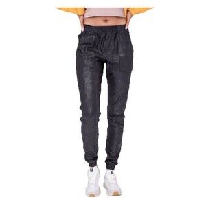 MR Basics Women’s Foil Printed Joggers Small Black Shimmer Pocket Lounge Pants